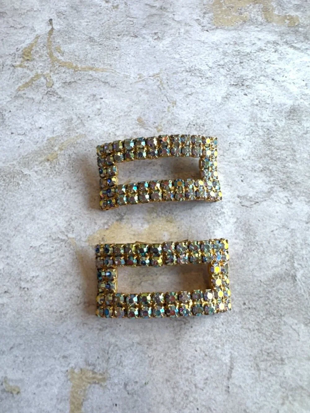 Vintage Rhinestone Gold Rectangular Shoe Clips 2-Inch - Picture 2 of 7